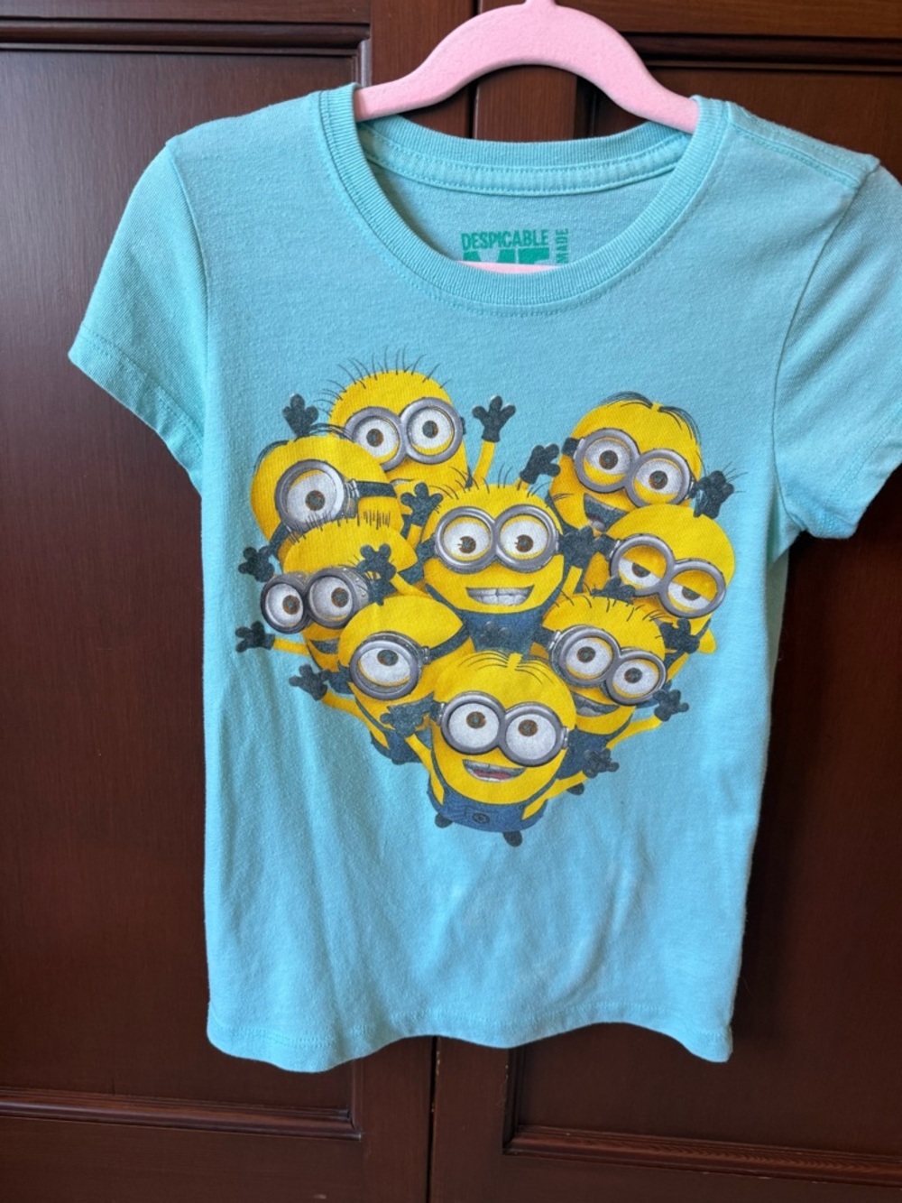 Universal Light Blue Kids Tee with Yellow Minions Heart Graphic